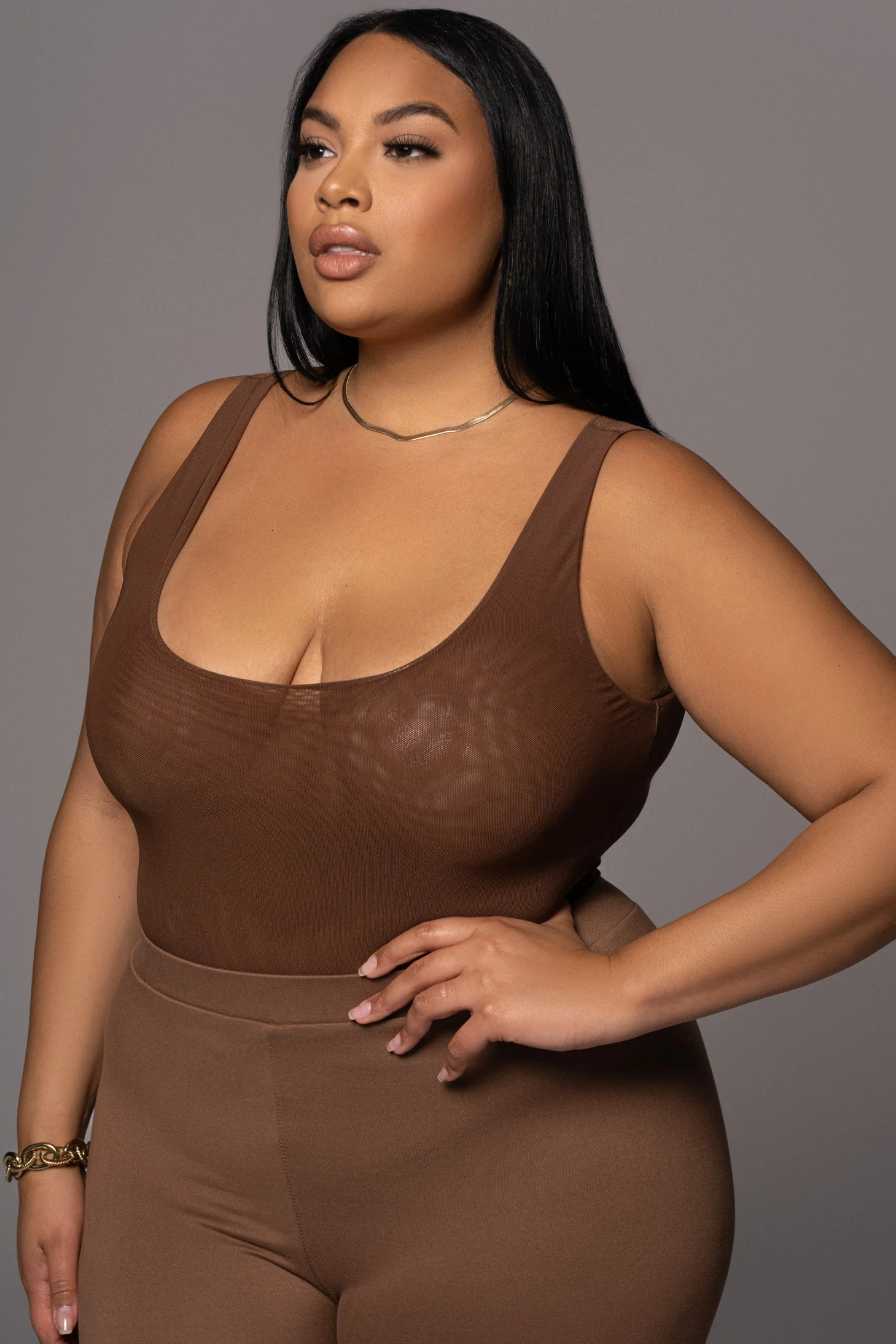 Chocolate Mesh Essential Tank Bodysuit Undergarment 12 Chocolate Mesh Essential Tank Bodysuit Undergarment - Image 11