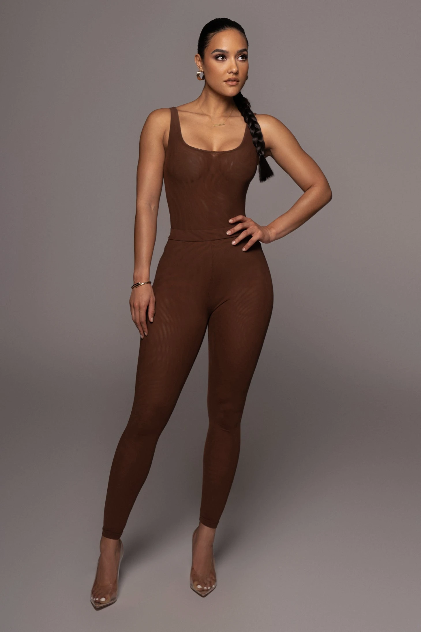 Chocolate Mesh Essential Tank Bodysuit Undergarment 4 Chocolate Mesh Essential Tank Bodysuit Undergarment - Image 3