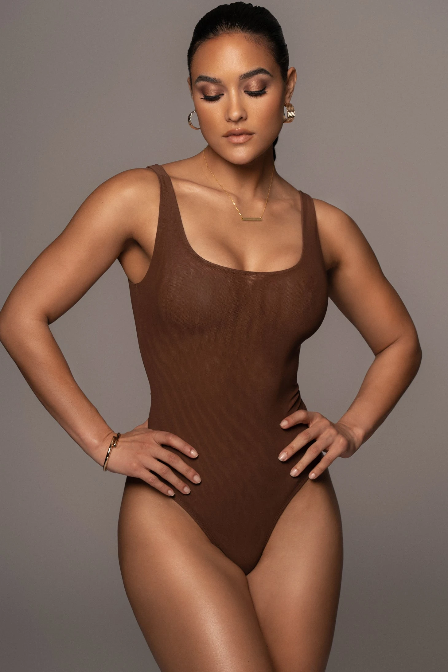 Chocolate Mesh Essential Tank Bodysuit Undergarment 3 Chocolate Mesh Essential Tank Bodysuit Undergarment - Image 2