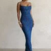 Blue Noemie Sequin Maxi Dress -Jluxlabel Dress Shop PRODUCT FEB282023 CROCHET2 103