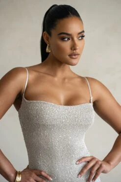 Beige Noemie Sequin Maxi Dress -Jluxlabel Dress Shop PRODUCT FEB282023 CROCHET2 56