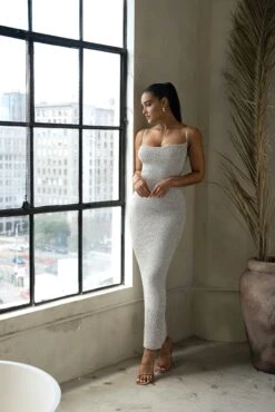 Beige Noemie Sequin Maxi Dress -Jluxlabel Dress Shop PRODUCT FEB282023 CROCHET2 61