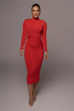 Red Kara Mock Neck Dress