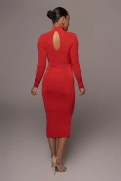 Red Kara Mock Neck Dress -Jluxlabel Dress Shop PRODUCT JAN102022 325