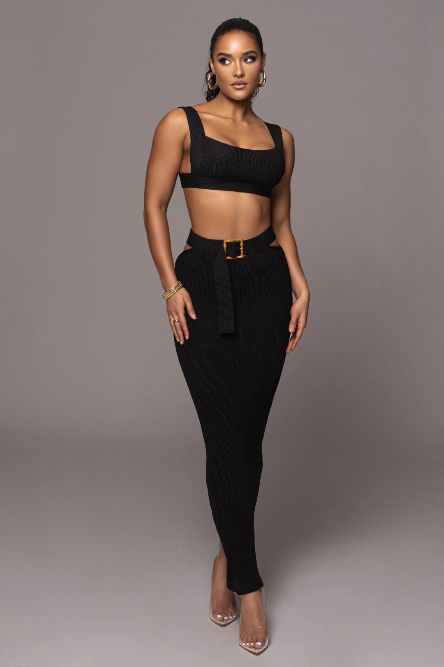 Black Nikole Ribbed Skirt Set 3 Black Nikole Ribbed Skirt Set