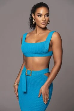Blue Nikole Ribbed Skirt Set -Jluxlabel Dress Shop PRODUCT JAN192023 60