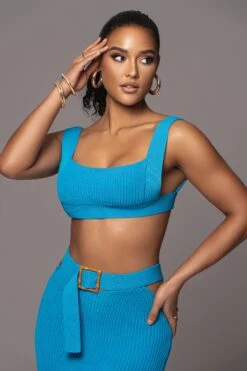 Blue Nikole Ribbed Skirt Set -Jluxlabel Dress Shop PRODUCT JAN192023 61