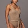 Taupe Juliette Knit Belted One Piece -Jluxlabel Dress Shop PRODUCT JAN192023 95