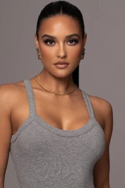 Heather Grey Akito Ribbed Bodysuit -Jluxlabel Dress Shop PRODUCT JAN252023 NEWARRIVALS 78