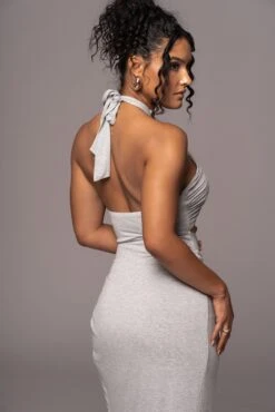 Grey Tamara Halter Midi Dress -Jluxlabel Dress Shop PRODUCT JUL112023 CHIFFON 131