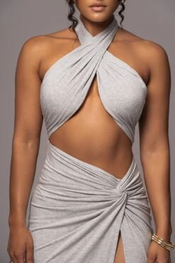 Grey Tamara Halter Midi Dress -Jluxlabel Dress Shop PRODUCT JUL112023 CHIFFON 134