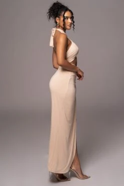 Tan Tamara Halter Midi Dress -Jluxlabel Dress Shop PRODUCT JUL112023 CHIFFON 139