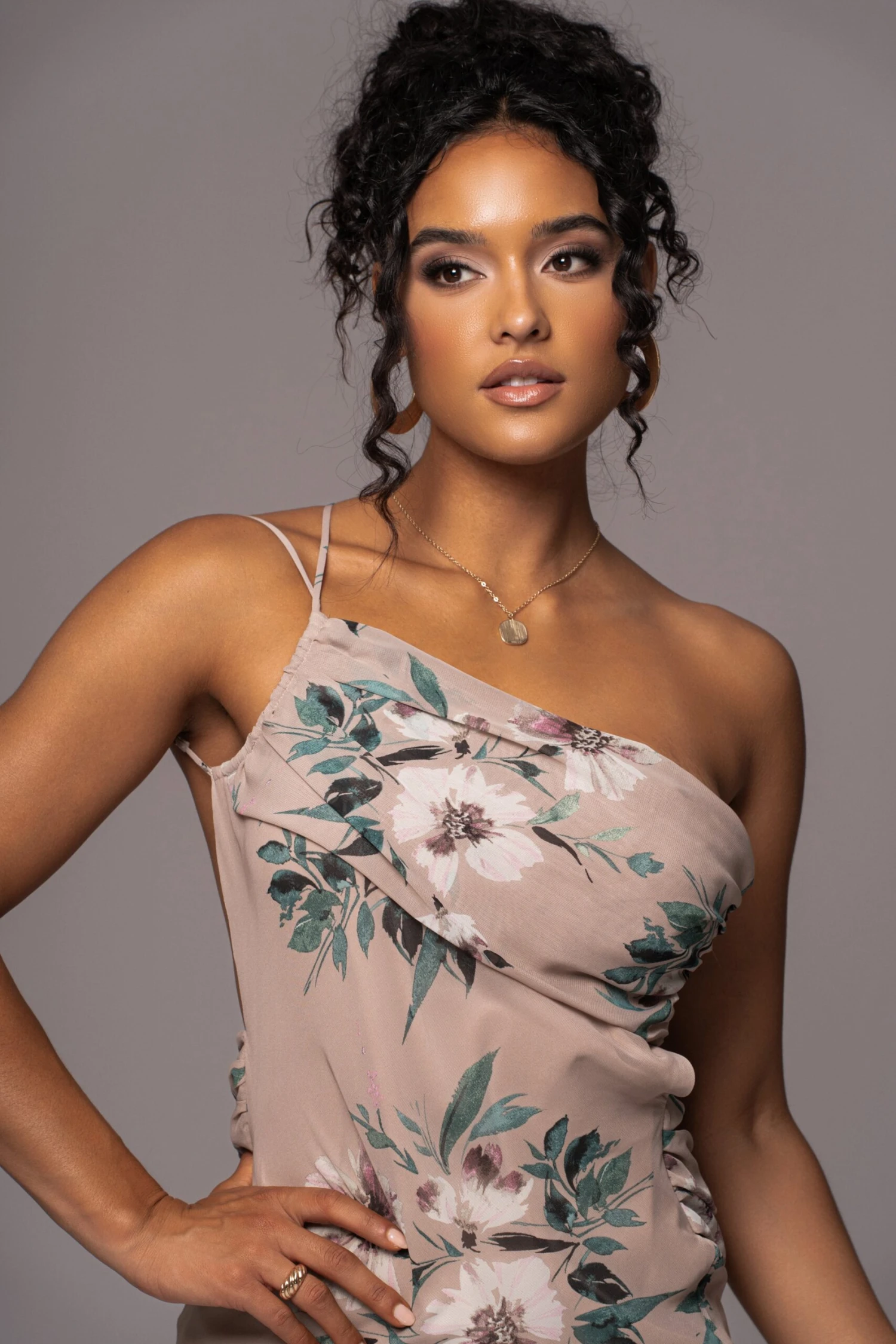 Purple Floral Treasure One Shoulder Dress 4 Purple Floral Treasure One Shoulder Dress - Image 2