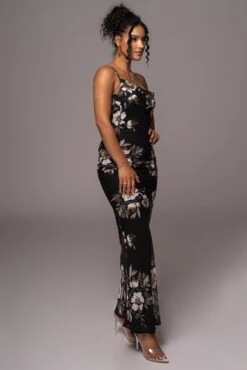 Grey Floral Treasure One Shoulder Dress -Jluxlabel Dress Shop PRODUCT JUL112023 CHIFFON 39