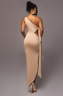 Tan Out Of Mind One Shoulder Dress -Jluxlabel Dress Shop PRODUCT JUL112023 NEWARRIVALS 102