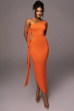 Tangerine Out Of Mind One Shoulder Dress -Jluxlabel Dress Shop PRODUCT JUL112023 NEWARRIVALS 108