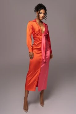 Pink Color Block Satin Midi Dress 21 Pink Color Block Satin Midi Dress -Jluxlabel Dress Shop PRODUCT JUL112023 NEWARRIVALS 143