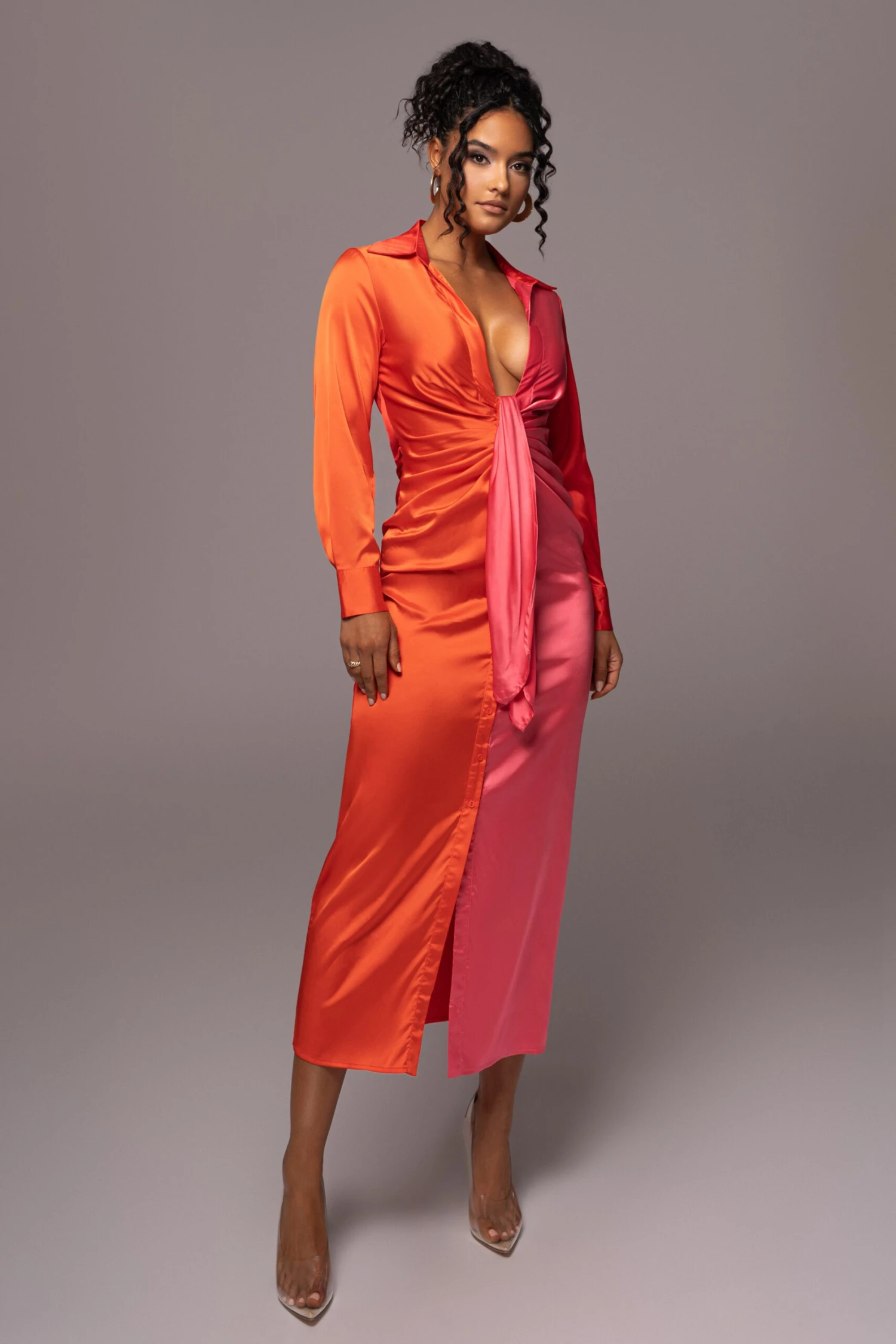 Pink Color Block Satin Midi Dress 8 Pink Color Block Satin Midi Dress - Image 6