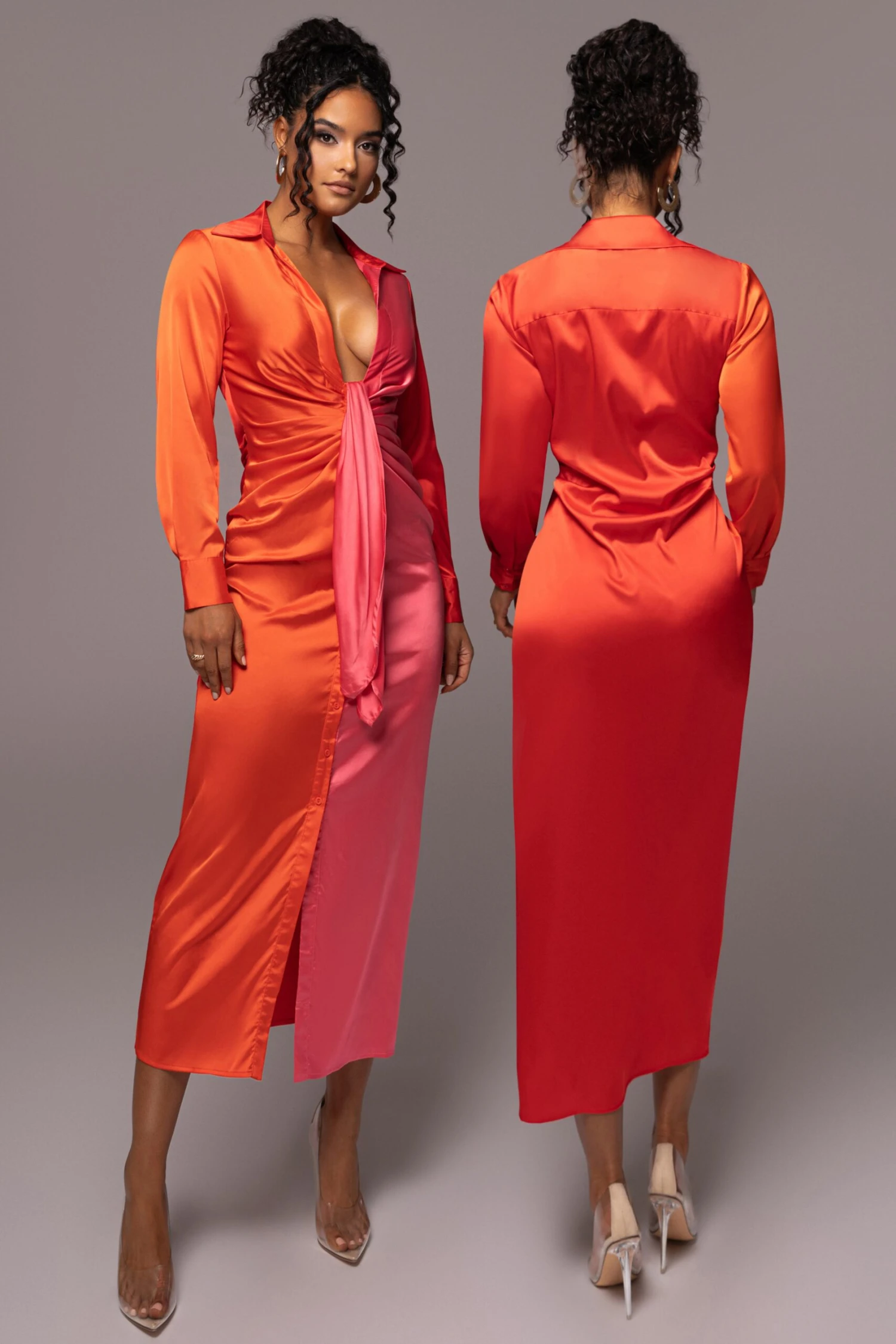 Pink Color Block Satin Midi Dress 3 Pink Color Block Satin Midi Dress
