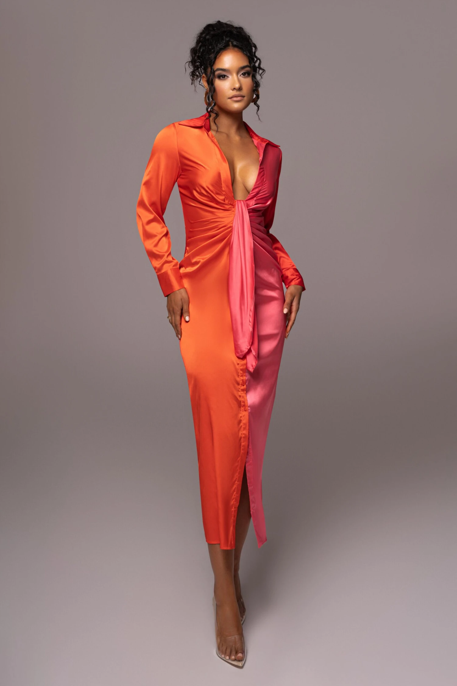 Pink Color Block Satin Midi Dress 9 Pink Color Block Satin Midi Dress - Image 7