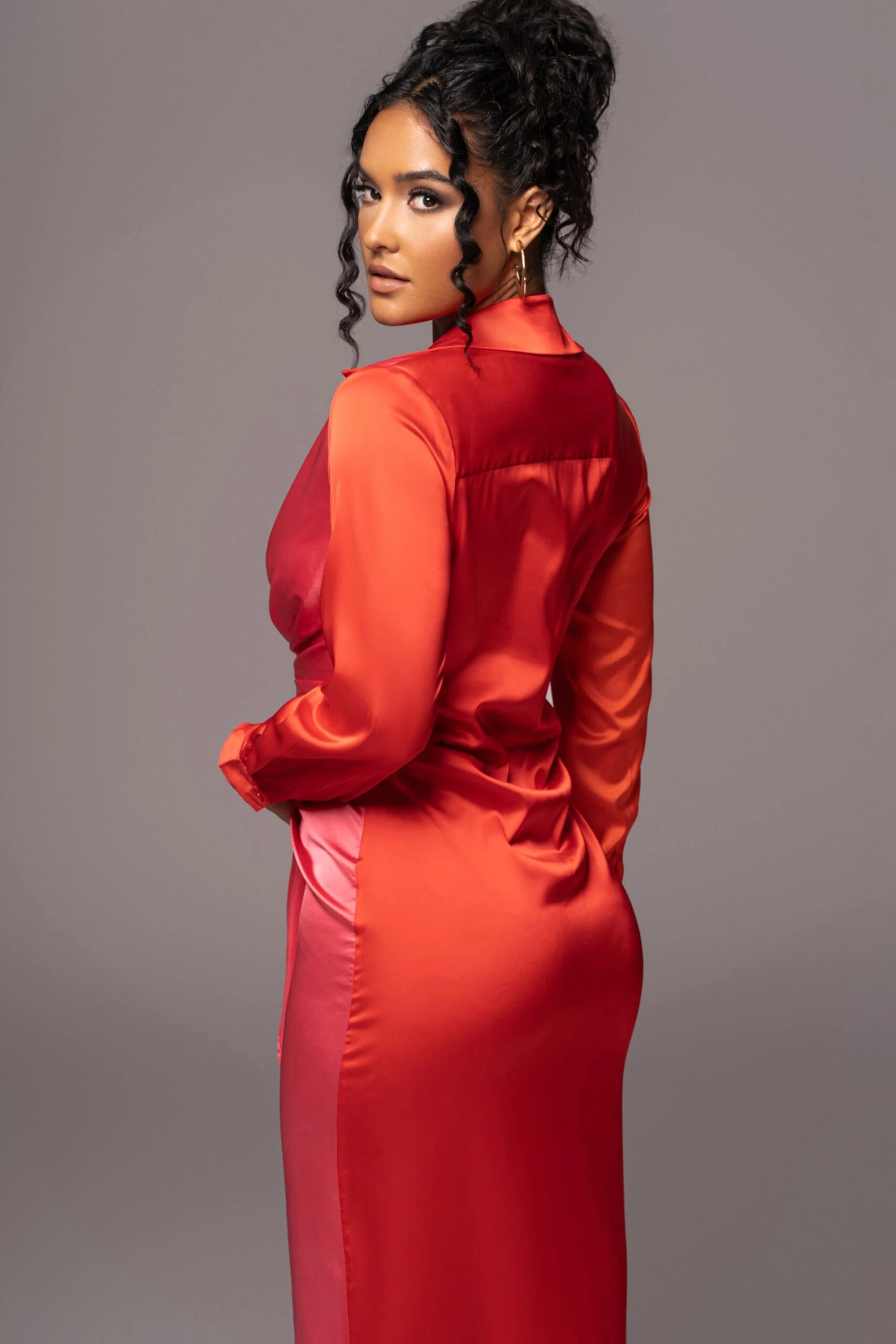 Pink Color Block Satin Midi Dress 11 Pink Color Block Satin Midi Dress - Image 9