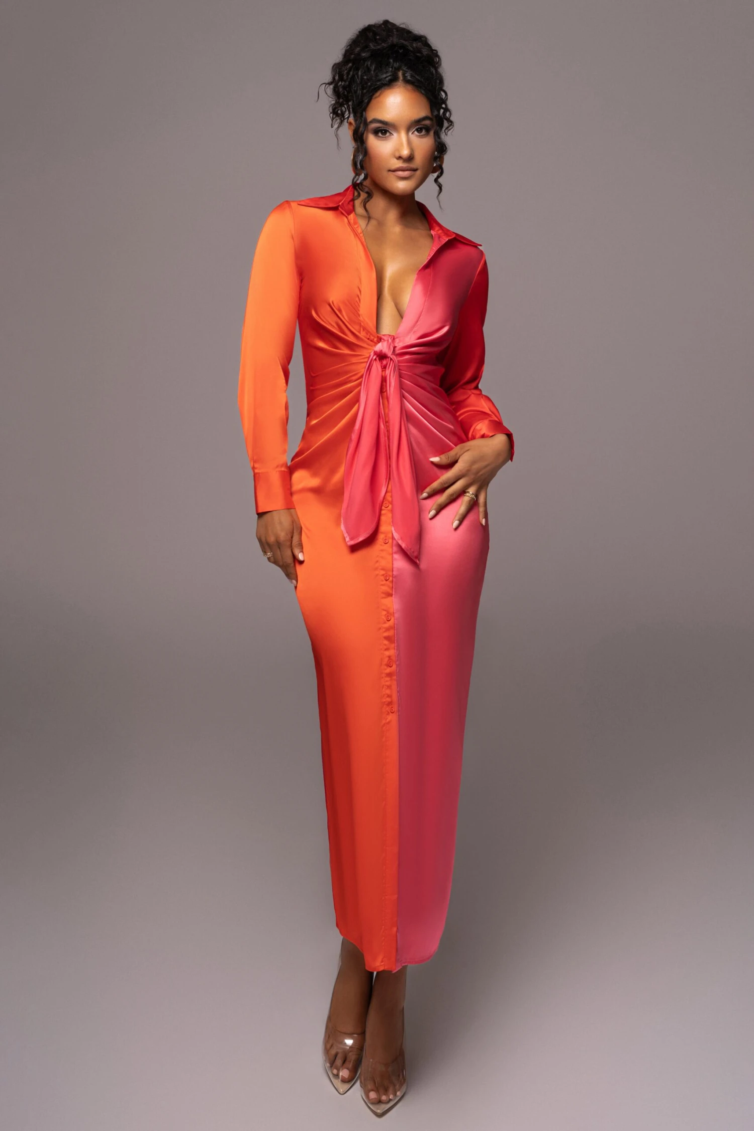 Pink Color Block Satin Midi Dress 7 Pink Color Block Satin Midi Dress - Image 5