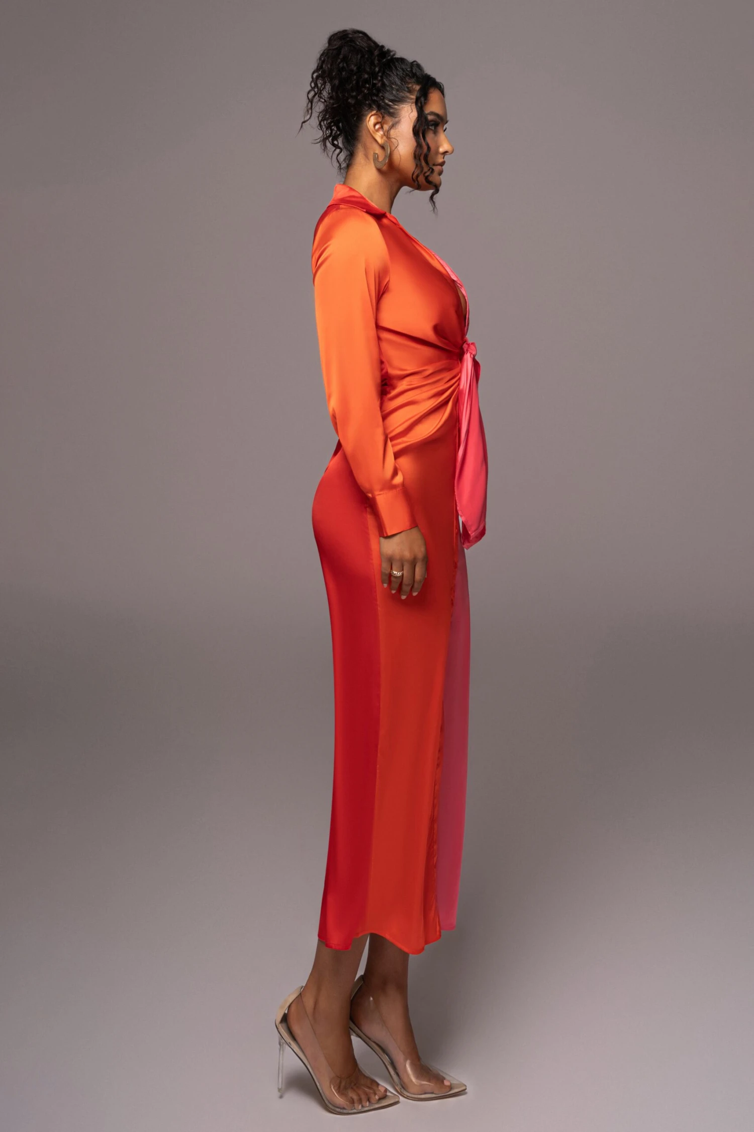 Pink Color Block Satin Midi Dress 12 Pink Color Block Satin Midi Dress - Image 10