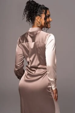 Taupe Color Block Satin Midi Dress -Jluxlabel Dress Shop PRODUCT JUL112023 NEWARRIVALS 159