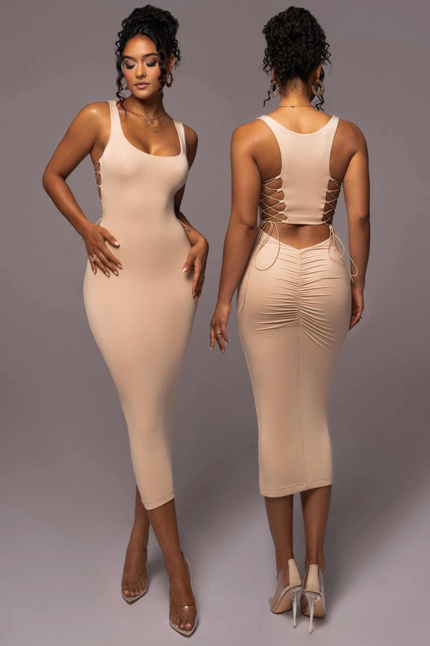 Tan Late Nights Midi Dress 3 Tan Late Nights Midi Dress