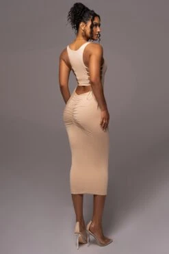 Tan Late Nights Midi Dress 20 Tan Late Nights Midi Dress -Jluxlabel Dress Shop PRODUCT JUL112023 NEWARRIVALS 33