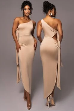 Tan Out Of Mind One Shoulder Dress
