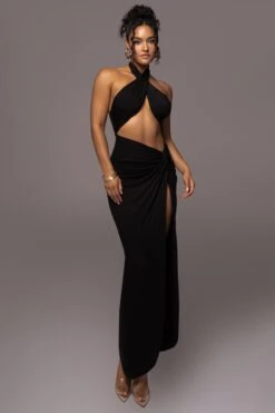 Black Tamara Halter Midi Dress -Jluxlabel Dress Shop PRODUCT JUL132023 CHIFFON 1