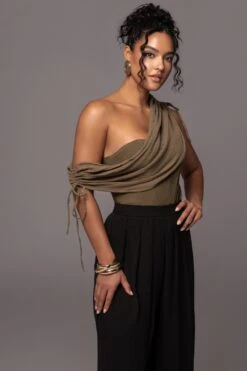 Olive New Obsession Draped Top 20 Olive New Obsession Draped Top -Jluxlabel Dress Shop PRODUCT JUL132023 CHIFFON 34