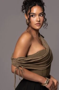 Olive New Obsession Draped Top 24 Olive New Obsession Draped Top -Jluxlabel Dress Shop PRODUCT JUL132023 CHIFFON 36