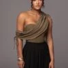 Olive New Obsession Draped Top 2 Olive New Obsession Draped Top -Jluxlabel Dress Shop PRODUCT JUL132023 CHIFFON 38