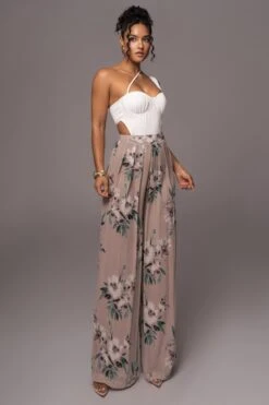 Purple Floral Josette Wide-Leg Pleated Pants