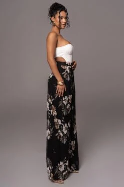 Grey Floral Josette Wide-Leg Pleated Pants -Jluxlabel Dress Shop PRODUCT JUL132023 CHIFFON 59