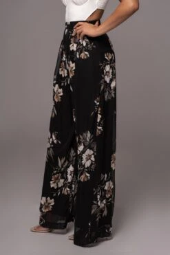 Grey Floral Josette Wide-Leg Pleated Pants -Jluxlabel Dress Shop PRODUCT JUL132023 CHIFFON 63