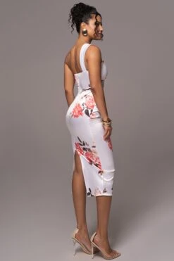 Ivory Crystalline Floral Midi Dress -Jluxlabel Dress Shop PRODUCT JUL132023 CHIFFON 76