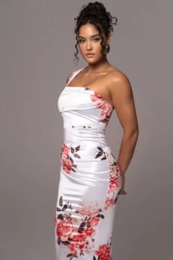 Ivory Crystalline Floral Midi Dress -Jluxlabel Dress Shop PRODUCT JUL132023 CHIFFON 78