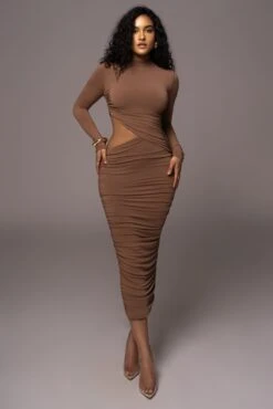 Pecan Clear Skies Mock Neck Dress -Jluxlabel Dress Shop PRODUCT JUL192023 AUGDROP1 156