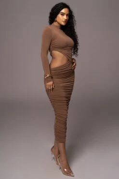 Pecan Clear Skies Mock Neck Dress -Jluxlabel Dress Shop PRODUCT JUL192023 AUGDROP1 157