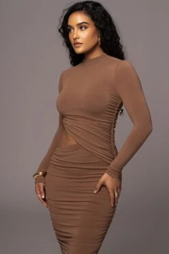 Pecan Clear Skies Mock Neck Dress -Jluxlabel Dress Shop PRODUCT JUL192023 AUGDROP1 161