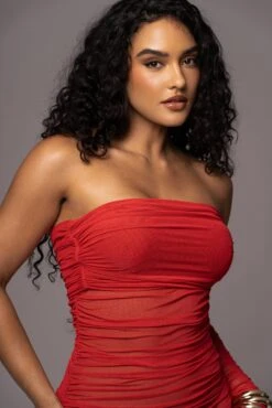 Red Denise Ruched Dress -Jluxlabel Dress Shop PRODUCT JUL192023 NEWRESHOOTS 100