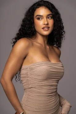 Tan Denise Ruched Dress -Jluxlabel Dress Shop PRODUCT JUL192023 NEWRESHOOTS 110