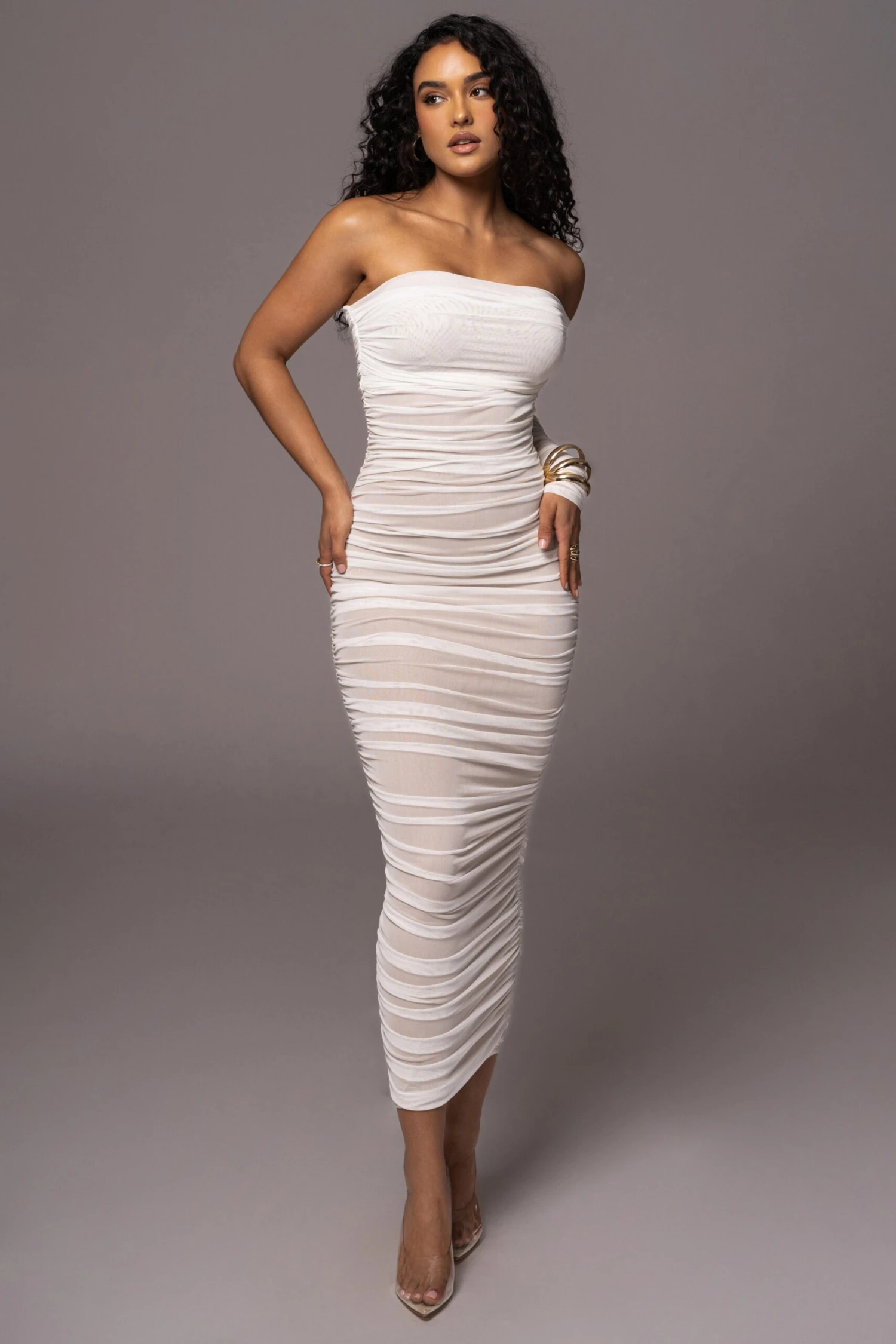 White Denise Ruched Dress 5 White Denise Ruched Dress - Image 3