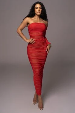 Red Denise Ruched Dress -Jluxlabel Dress Shop PRODUCT JUL192023 NEWRESHOOTS 92