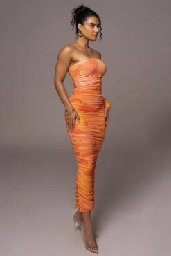 Orange Capri Ruched Dress -Jluxlabel Dress Shop PRODUCT JUL262023 ASAP 24