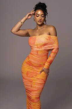 Orange Capri Ruched Dress -Jluxlabel Dress Shop PRODUCT JUL262023 ASAP 30