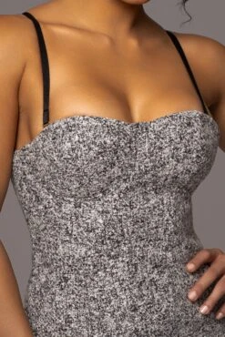 Lt. Grey Royal Tweed Midi Dress -Jluxlabel Dress Shop PRODUCT JUL262023 AUGDROP12 159